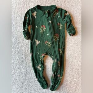 Kyte Baby Newborn Bamboo Romper Sleeper Green Floral w Peace Doves